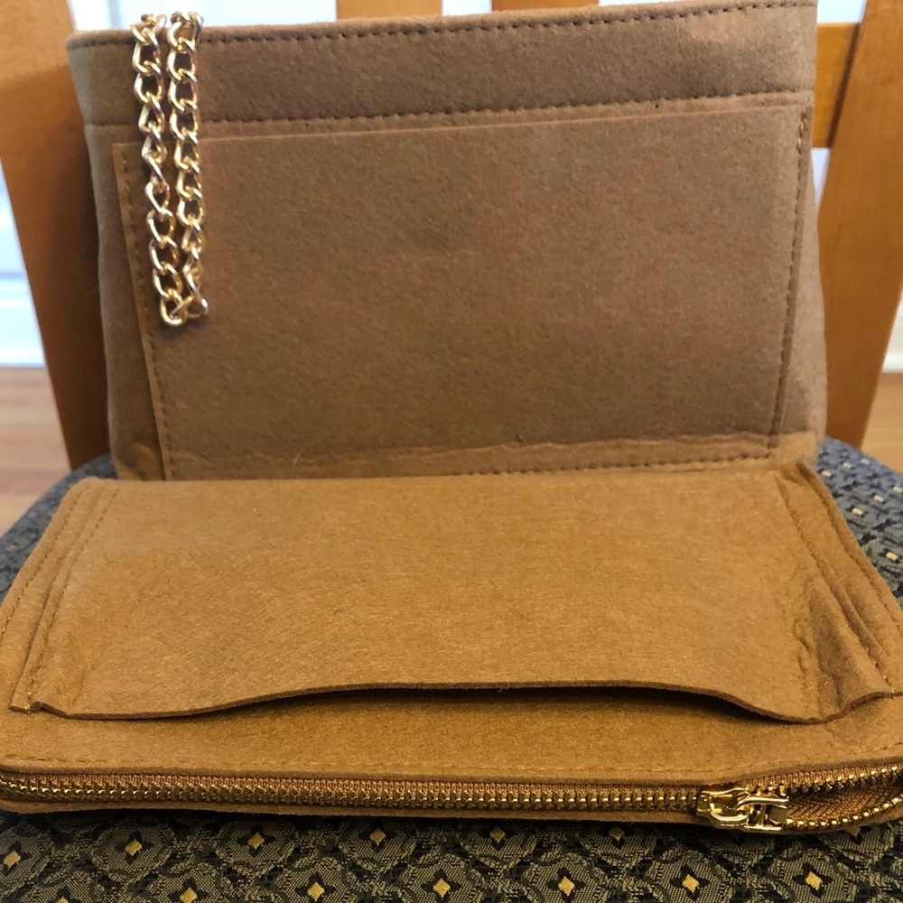 Purse tote LARGE insert protector organizer warm brown,double zipper pockets NEW